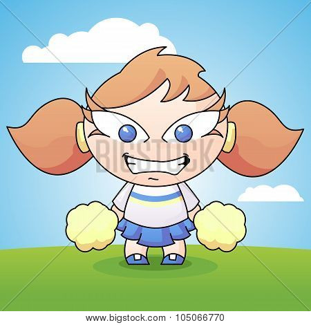 Cartoon Cheerleader With Pom Poms