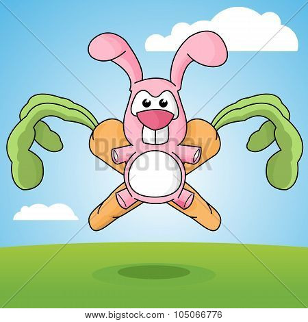 Cartoon Rabbit And Carrots Emblem