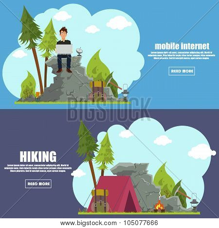 camping flat banner