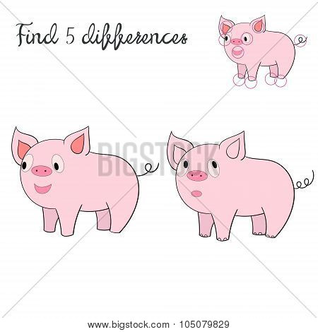 Find differences kids layout for game pig
