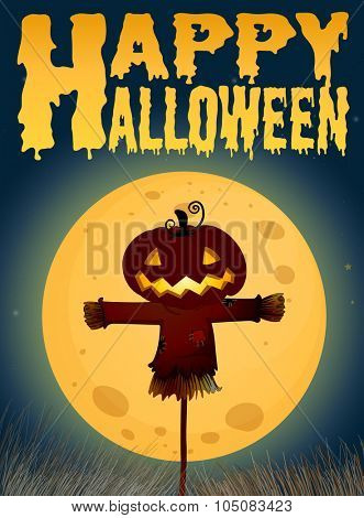 Halloween theme with scarecrow on fullmoon illustration