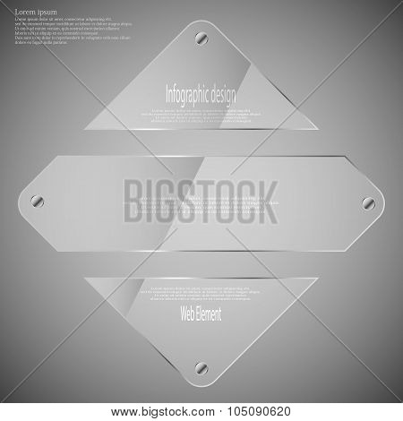 Glass Rhombus Divided To Three Parts Infographic Template On Grey