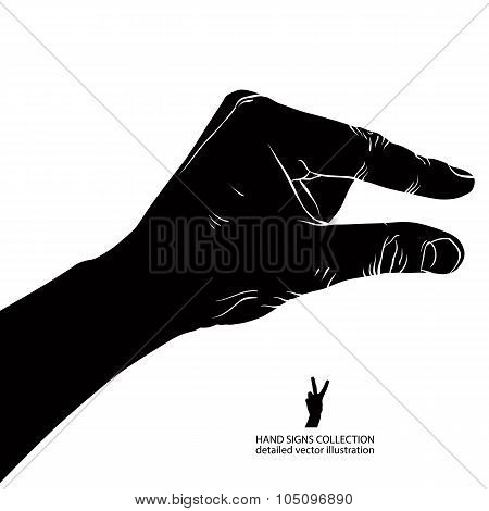 Hand Showing Small Value, Or Use It To Put Some Small Object Between The Fingers, Detailed Black
