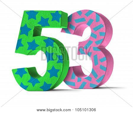 Colorful Paper Mache Number On A White Background  - Number 53