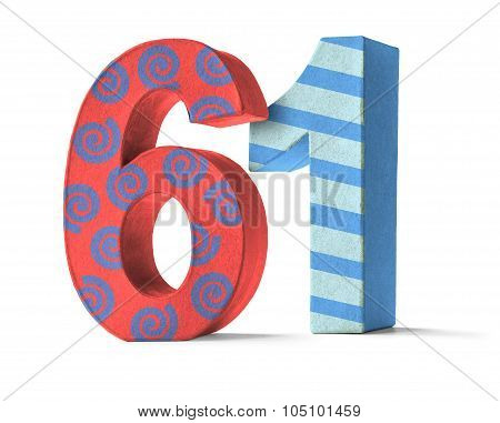 Colorful Paper Mache Number On A White Background  - Number 61