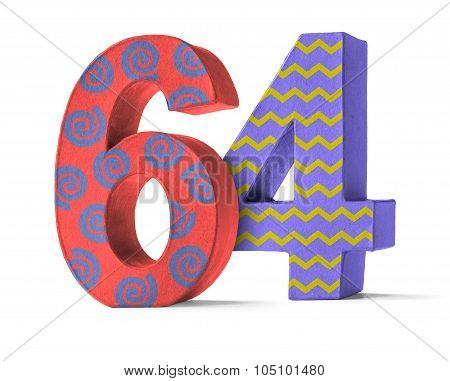 Colorful Paper Mache Number On A White Background  - Number 64