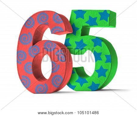 Colorful Paper Mache Number On A White Background  - Number 65
