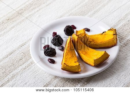 Baked Pumpkin On White Plate