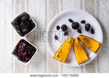 Baked Pumpkin On White Plate