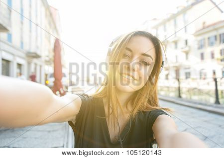 Pretty Woman Taking A Selfie In The City Center