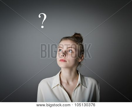 Girl In White And Question Mark