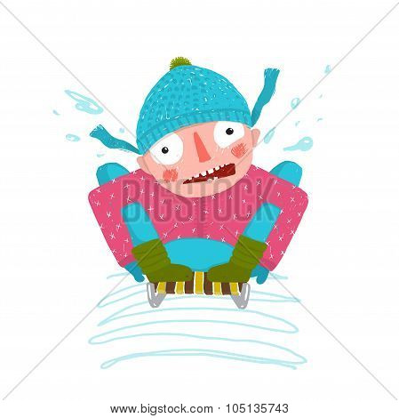 Fun Winter and Snow Sledge Ride Boy