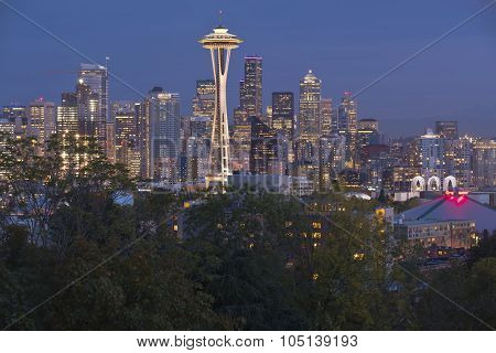 Seattle Skyline At A Blue Hour Washington State.