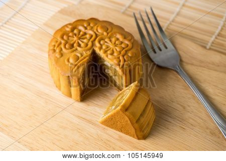 Chinese Traditional Mooncake , On Wooden Cutting Boards