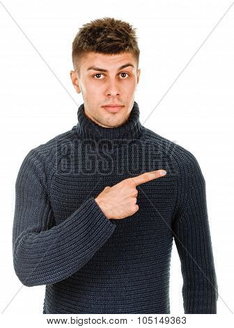 young man pointing finger