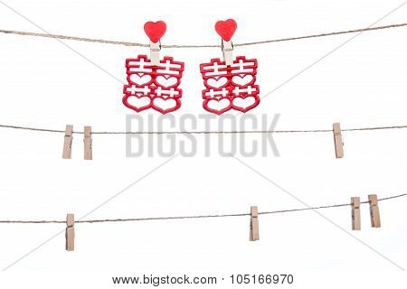 Clip On A  Twine , Hanging Chinese Wedding Auspicious Word, Congratulation