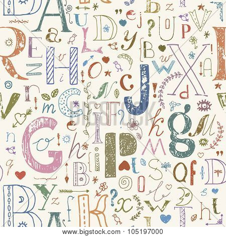 Vector Seamless Pattern With Colorful Letters And Design Elements Seamless Pattern