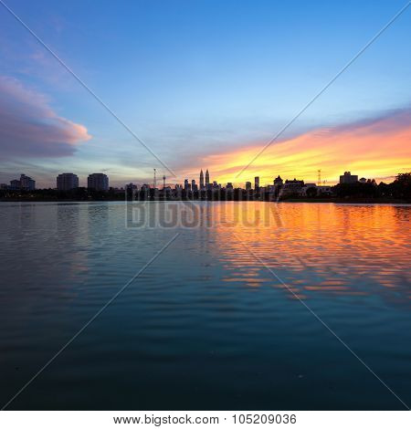 Kuala Lumpur skyline during majestic sunset