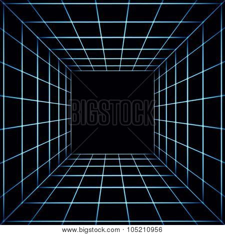 Abstract Dark Tiled Background With A Perspective Cube