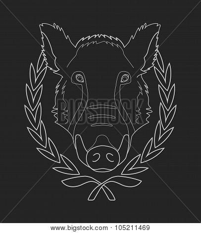boar head in laurel wreath - contour