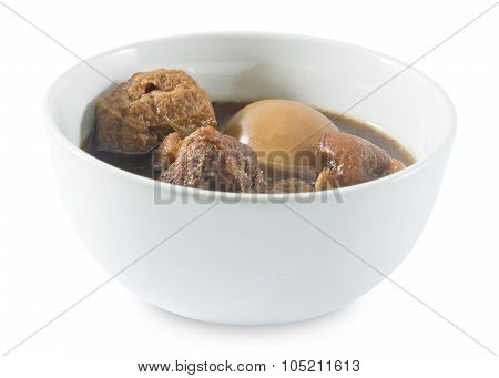 Five Spice Stew With Egg And Pork On White Background