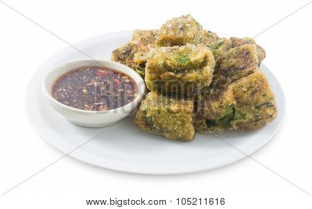 Fried Steamed Garlic Chives Dumpling On White Background