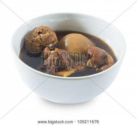 Five Spice Stew With Egg, Tofu And Pork On White