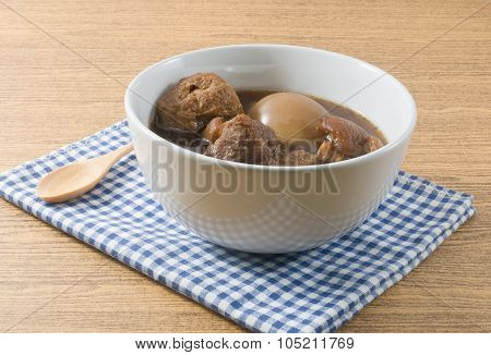 Bowl Of Five Spice Stew With Fragrant  Egg, Tofu And Pork