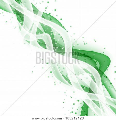 Abstract Wave Modern Layout With Fresh White Green Swoosh Line With Splashes