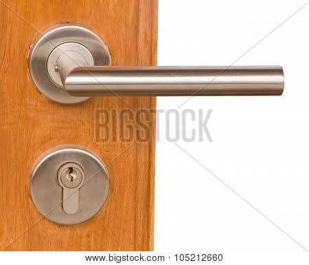 Lock And Door Handle On Brown Wooden Door