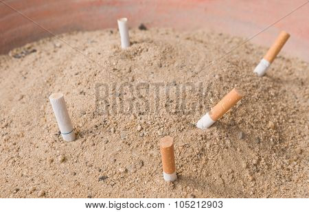 Cigarettes Butts In An Ashtray Big Bin