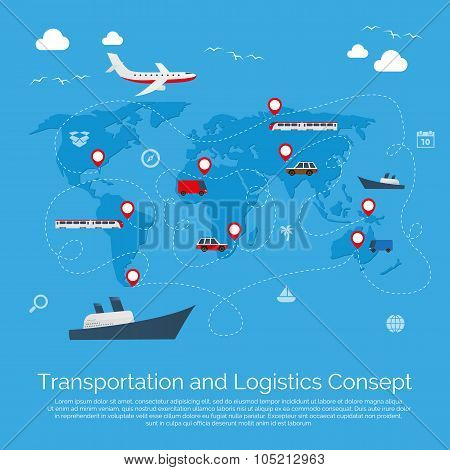Vector flat global transportation concept illustration.