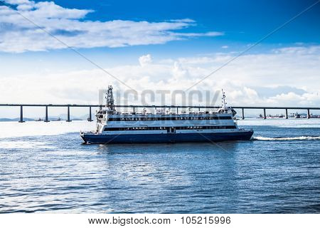 RIO DE JANEIRO, BRAZIL - APRIL 26, 2015: Ferry across the Guanabara Bay on April 26, 2015, in  Rio de Janeiro, Brazil.