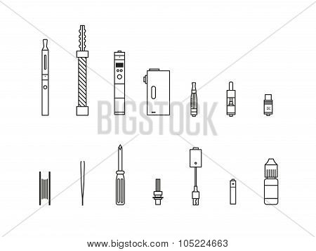 Vaping outline icon set on white background