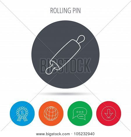 Rolling pin icon. Kitchen baker roller sign.