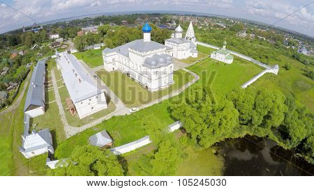 Saint Trinity Danilov cloister at summer sunny day. Aerial view videoframe