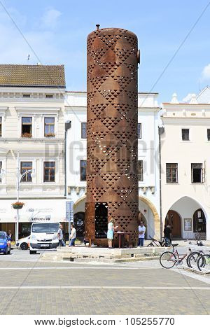Architecture at the square in historic center of Ceske Budejovice.