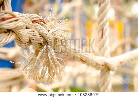 Rope And Knot On Background. Outdoor view