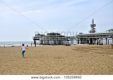 The Hague, Netherlands - May 8, 2015: Children Playing At The Beach, Scheveningen in The Hague