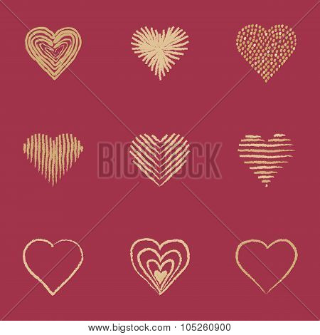 hand-drawn gold hearts