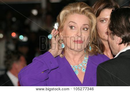 CANNES, FRANCE - MAY 16: Actress Catherine Deneuve attends the 'Un Conte de Noel' premiere at the Palais des Festivals during the 61st Cannes  Film Festival on May 16, 2008 in Cannes, France