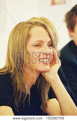 CANNES, FRANCE - MAY 11:  Uma Thurman poses during the photocall of the film 'Chelsea Walls' presented for the 33rd Directors' Fortnight during the 54th Cannes  Festival 11 May 2001 in Cannes, France