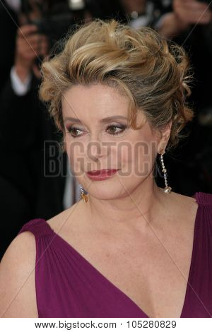 CANNES, FRANCE - MAY 11: Catherine Deneuve attends the 58th Cannes Film Festival Opening Ceremony and premiere of opening film 'Lemming'at the Grand Theatre Lumiere on May 11, 2005 in Cannes, France