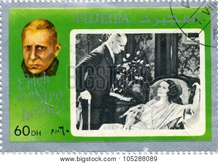 FUJEIRA - CIRCA 1972 : stamp printed in Fujeira showing ,actor Erich von Stroheim , circa 1972