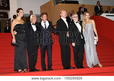 CANNES, FRANCE - MAY 18:  Giorgio Armani, Sean Penn, Petra Nemcova and Paul Haggis of Haiti Carnival premiere during the 65th Cannes Festival at Palais on May 18, 2012 in Cannes, France.