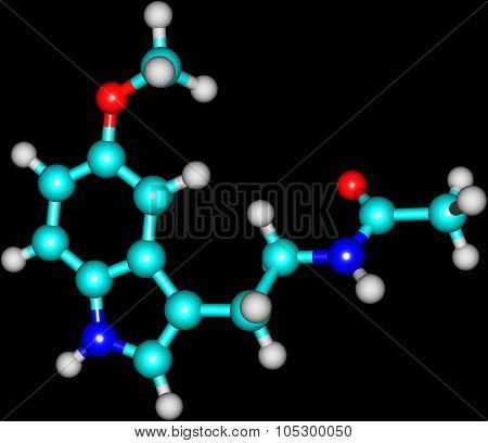 Molecule of Melatonin isolated on black