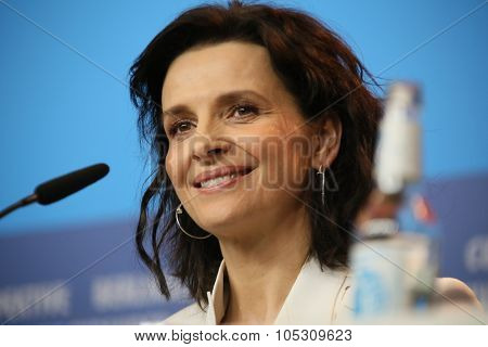 BERLIN, GERMANY - FEBRUARY 5: Juliette Binoche poses during the  press conference for the 'Nadie quiere la noche'  presented at the 65th Film Festival in Berlin, on February 5, 2015.