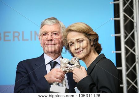 BERLIN, GERMANY - FEBRUARY 14:  Charlotte Rampling and Tom Courtenay  at the press conference during the 65th Berlinale Festival at Hyatt Hotel on February 14, 2015 in Berlin, Germany. 