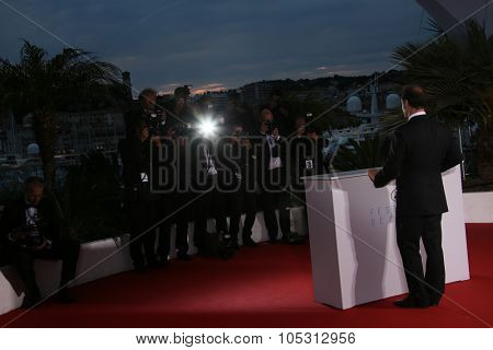 Vincent Lindon attends a photocall for the winners of the Palm D'Or during the 68th annual Cannes Film Festival on May 24, 2015 in Cannes, France.