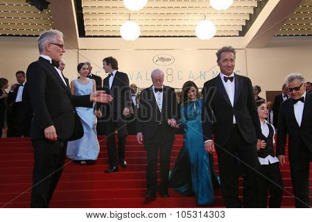CANNES, FRANCE - MAY 20, 2015: Rachel Weisz, Harvey Keitel, Paul Dano,  Sir Michael Caine   attend the 'Youth' Premiere during the 68th annual Cannes Film Festival on May 20, 2015 in Cannes, France.